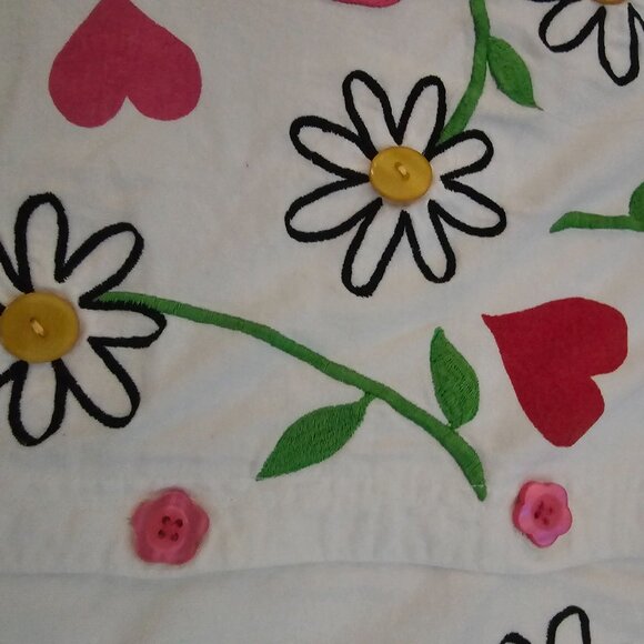 Michael Simon 100% Cotton Pink Red Embroidered Hearts Flowers Cardigan Medium - Picture 6 of 11